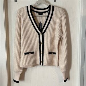 NWT Express Elegant Cream and Black Women's Sweater Gold Buttons Size L